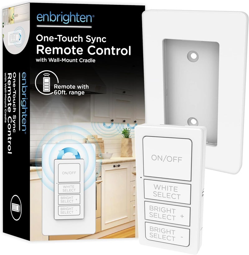 Enbrighten One-Touch Sync Remote Control, Add-on Light Switch for Under Cabinet Lights, Wireless Remote, ON/Off, Dimmable, Color Select Soft White to Bright Daylight, Cabinet Lighting Remote, 81795 - Image 1